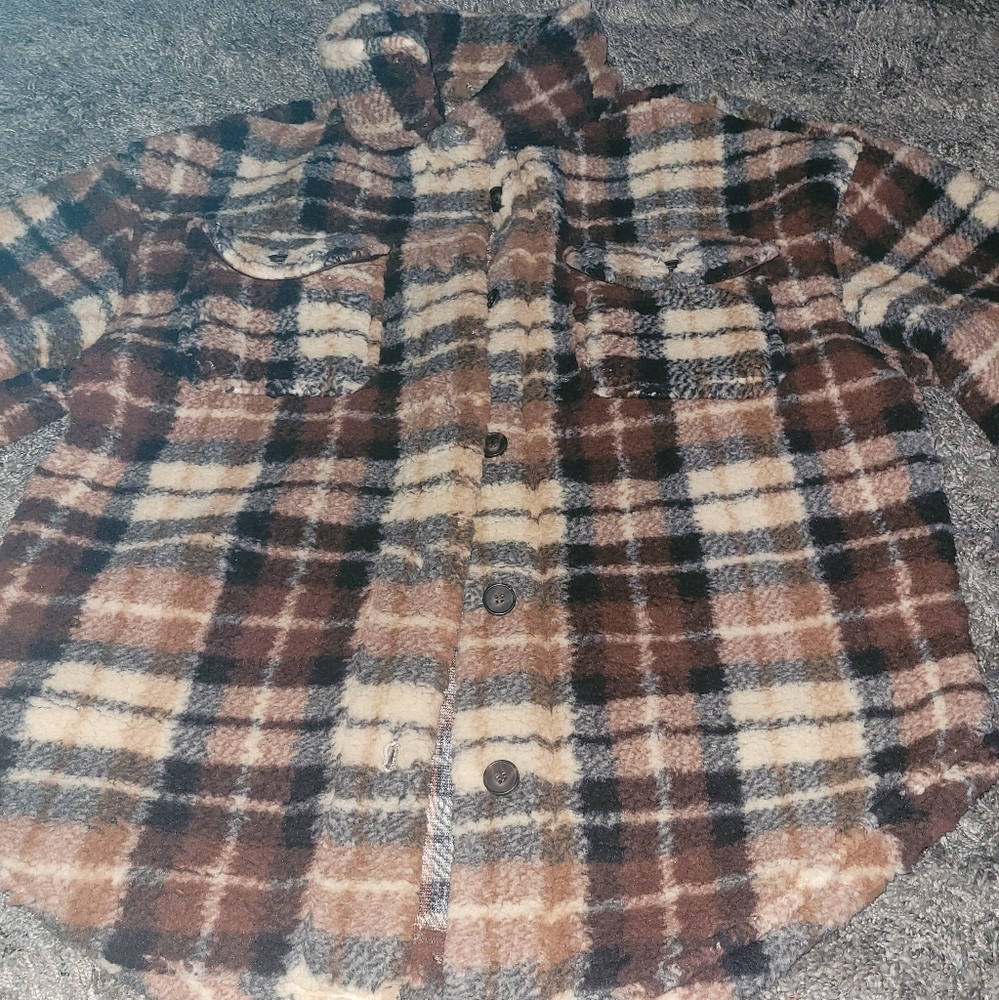 Brown Plaid Sherpa Jacket